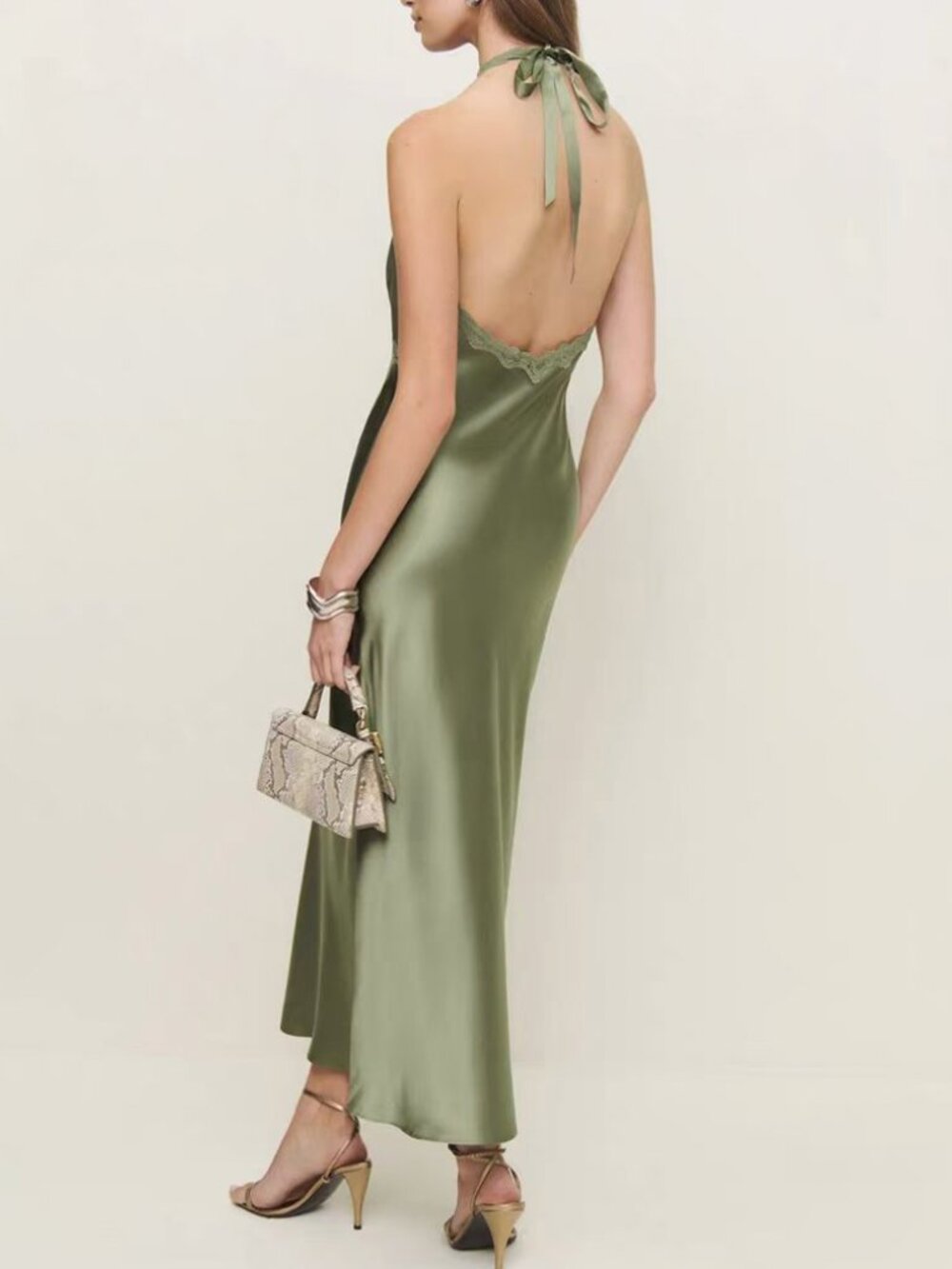 Reformation Nora Midi Dress Small Artichoke Green Silk French Lace Cocktail - Picture 2 of 8